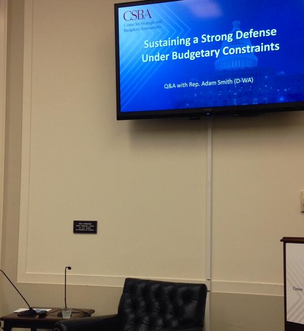jondagle's tweet image. Anticipating good insights @CSBA_ #StrongDefense event w/ Rep Adam Smith (D-WA) moderated by @ToddHarrisonDC