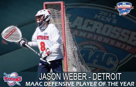 MetroConfSports's tweet photo. ICYMI: The 2014 MAAC Defensive Player of the Year is Jason Weber from @detroittitans #MAACLax http://t.co/jTIvYplMtd