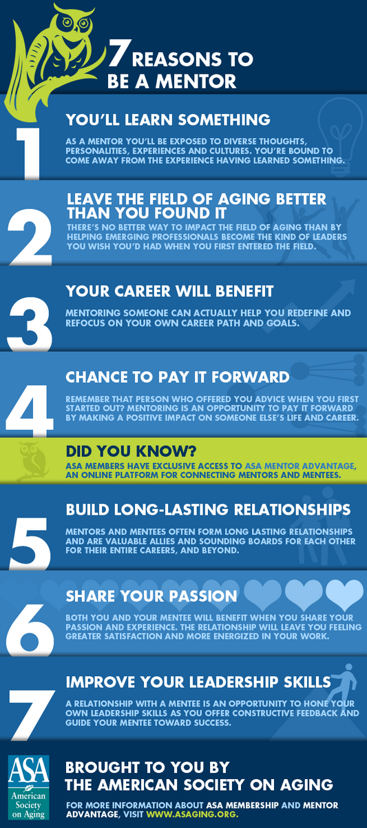 PerrySnrs's tweet photo. INFOGRAPHIC: 7 reasons to be a #mentor http://t.co/y8ZfUewtqn  http://t.co/6bZ9gbQRfS via @ASAging #infographic