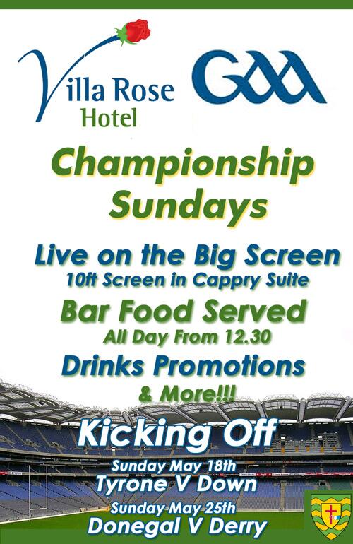 VillaRoseHotel's tweet photo. RT to Win €50 Bar Tab on #donegalgaa Sundays at Villa Rose - Watch Tyrone V Down, 10ft Screen,Bar Food &amp; Promos http://t.co/IFnjiYMp7u