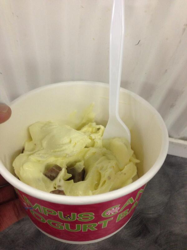 Here's someone enjoying some of our new fudge in their Cake Batter froyo #unreal #seriously