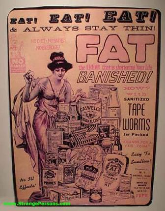 RachelTropper's tweet photo. what the heck??? they used tape worms to "cure" fat in the 1930s....#fads http://t.co/boRPk6f2tk