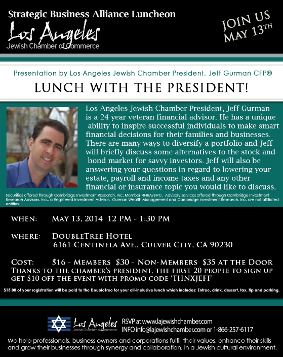 LaJewishChamber's tweet photo. Join the chamber for lunch with our president! Register at http://t.co/dXlbZeqOB1 http://t.co/sczhgVufwo