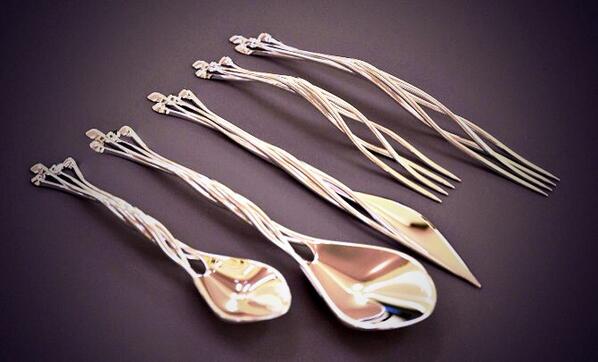 Some very menacing looking #3DPrinted Silverware. Printed with real Silver! #innovate #craft #print #Makers #make