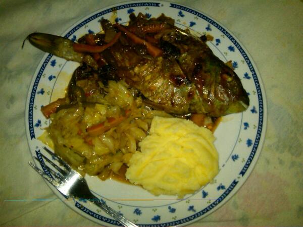 TrueluvWaitx's tweet photo. Dinner I cooked lastnight...big ass steam fish stuffed with callaloo, mashed potatoes and steam vegetable #foodporn http://t.co/NlEMirJCd7