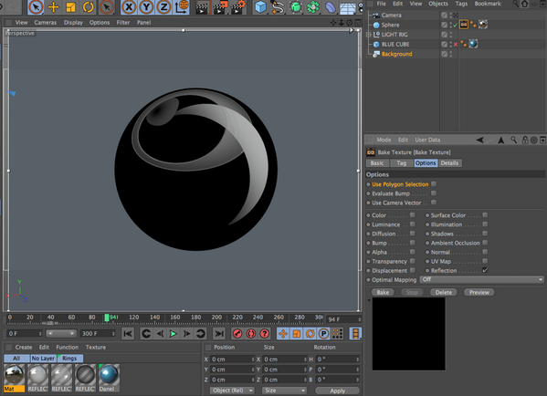 graymachine's tweet photo. Trying to bake a simple reflection map on a sphere &amp; I keep getting black. Anyone see something I am doing wrong?#c4d http://t.co/GGNrudsmgj