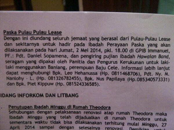 Ibadah Perayaan Paskah Jemaat dari Pulau-Pulau Lease di Makassar cc <a href="/MALUKUSATUDAR4H/">MALUKU SATU DARAH</a>