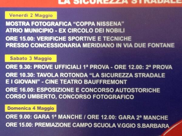 Questo il programma della Coppa Nissena. In arrivo Ivan Capelli