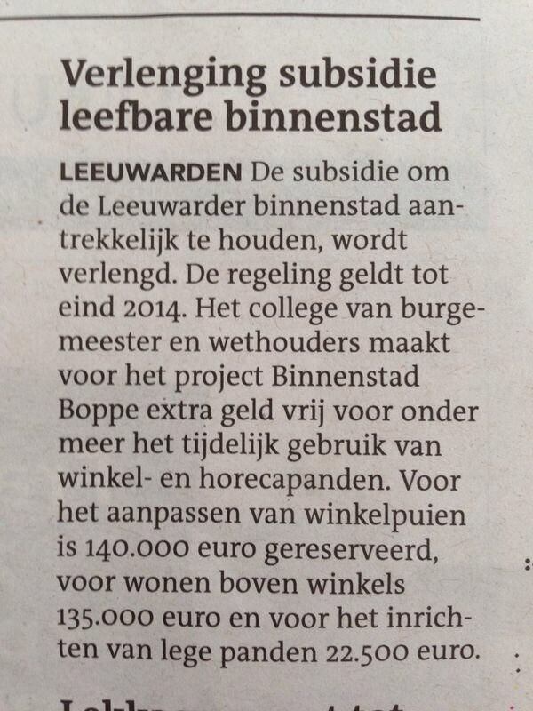 Mooi initiatief gemeente Leeuwarden om binnenstad aantrekkelijk te houden. Goed voorbeeld doet volgen <a href="/achtkarspelen/">gemeente Achtkarspelen</a>?
