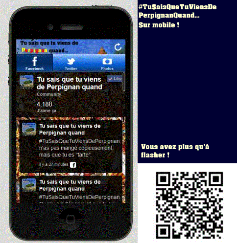 PerpiLaCatalane's tweet photo. Nous voilà sur vos iPhone !Vous avez plus qu'à flasher, et hop ! #TuSaisQueTuViensDePerpignanQuand...sera avec vous ! http://t.co/AqBsWOW5EP