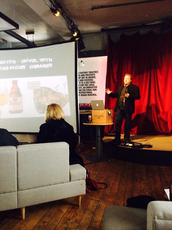 forkmagazine's tweet photo. @PeteBrownBeer giving a talk on drinking with your ears. Currently matching the pixies with duvel beer. Interesting. http://t.co/EDLExyeHax