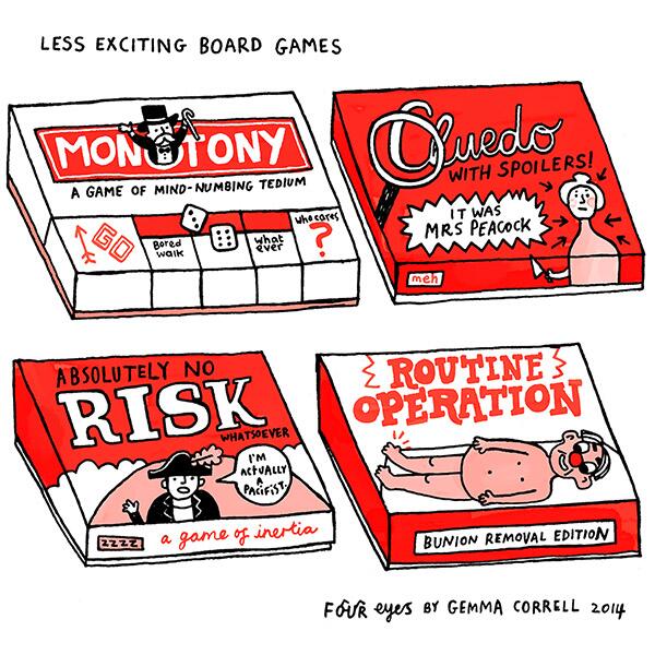 gemmacorrell's tweet image. Less exciting board games - gocomics.com/four-eyes/2014… via @gocomics