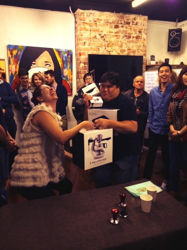 <a href="/kayadanae/">Kaya Danae McCarthy</a> presenting <a href="/FatStig5/">Gabriel Tan</a> with the <a href="/TheLittleGuy2/">The Little Guy</a> for winning the latte art <a href="/aus_barista/">Barista Academy</a> #latteart #perth