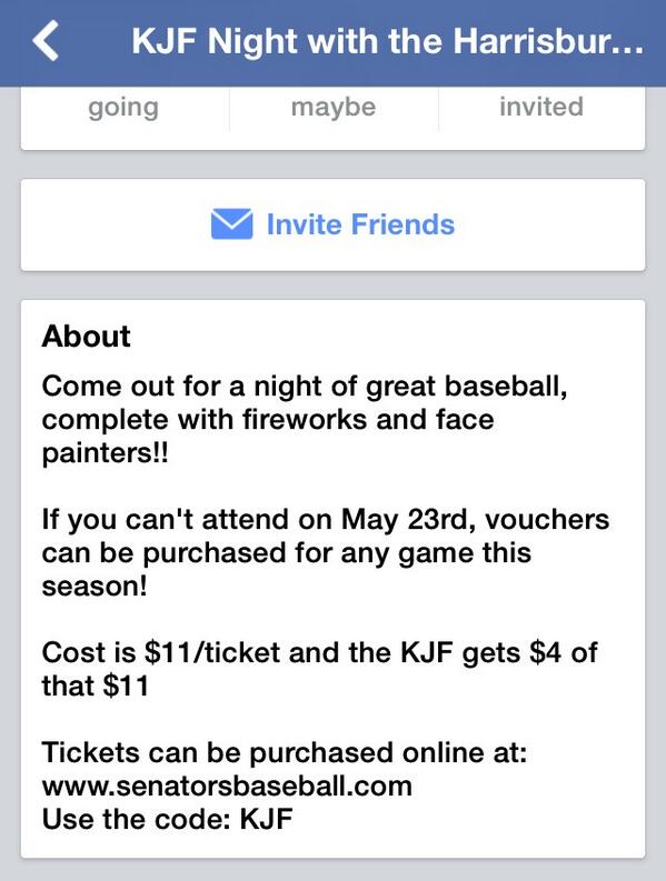 KJaeF's tweet photo. Join KJF on May 23rd at the Harrisburg Senators game! http://t.co/dF1vZHt2ec