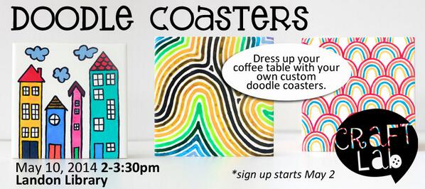 thecraftlab's tweet photo. Create CUSTOM COASTERS May 10th at Landon Library. REGISTER NOW for this FREE KIDS CRAFT! http://t.co/Kp7jSiv7UF http://t.co/z8cpZjhWaM