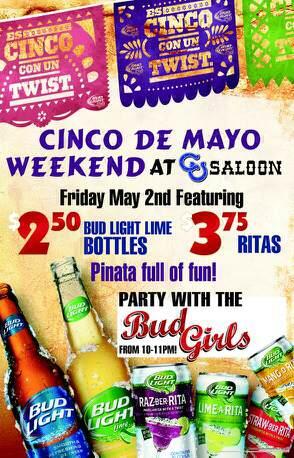 CUSaloon's tweet image. Our Cinco-ish De Mayo weekend kicks off tonight! Come visit us and the lovely Bud Girls