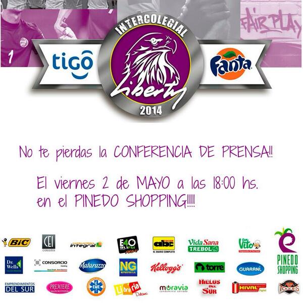 IntercolegiaLSE's tweet photo. NO SE PIERDAN HOY la conferencia de PRENSA a las 18:00!! En el Pinedo Shopping #intercolegialtigofanta2014 http://t.co/2gFFEypJyY