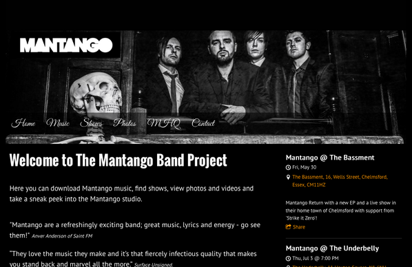 #BandWebsiteLove: <a href="/Mantango/">Mantango</a>. Great use of pro photos, and a perfect Homepage. Check it out: bit.ly/1lHDBm9