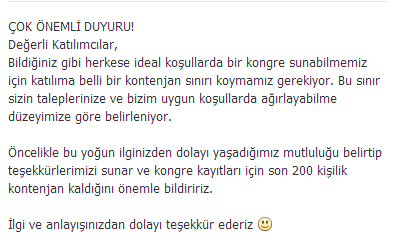 Son 200 kişilik kontenjan kaldığı önemle duyurulur!