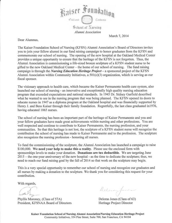 Kaisernursingalumni On Twitter Nursing Education Heritage Project Fundraising Letter Kfsnaa Http T Co Mtr5wf3kmn
