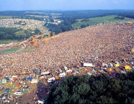 Aerial shot of Woodstock in 1969