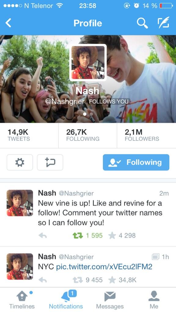 obsessingdallas's tweet photo. NASH FOLLOWED MY ITHER ACC http://t.co/wyrXIHZ7ZG