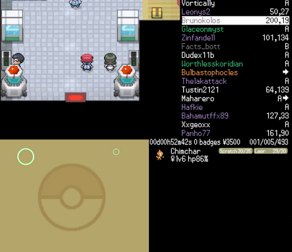 TPPokemon's tweet photo. Pokemon Platinum has begun! Our first pokemon is Chimchar and our name is nqpppnl #twitchplayspokemon http://t.co/o2T0JpBGuL