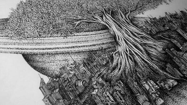 Karya kak Matahari Eka Surya Putra #PENAHITAM "Dark City" Ink on paper, 2014