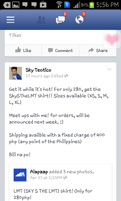 AlapaapClothing's tweet photo. For SKY S THE LMT shirt, Shipping available with fixed charged of 400php (any point of the philippines) bili na suki! http://t.co/CBm3YOXZWL