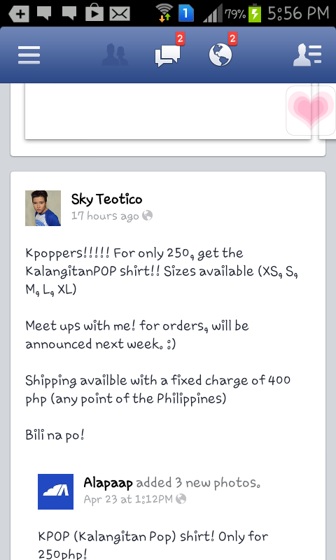 AlapaapClothing's tweet photo. For KALANGITANPOP shirt, Shipping available with fixed charged of 400php (any point of the philippines) bili na suki! http://t.co/wx7aIYq0uG