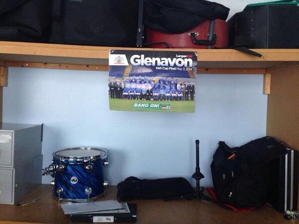 A Glenavon poster in the band room at Sunderland.
