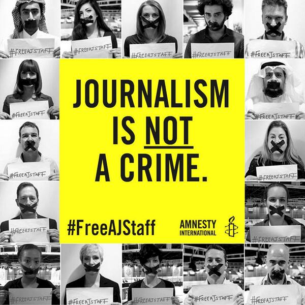 AmnestyUK's tweet image. Today is World Press Freedom Day. Journalism is not a crime. Ask Egypt to #freeajstaff now amn.st/1nQYgGG