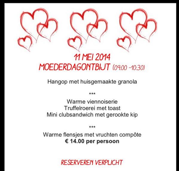 Mama verrassen? Wij serveren volgende week op Moederdag een 3-gangen ontbijt voor maar 14 euro per persoon!