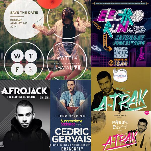 Get TICKETS at Ismaya.com/tickets &amp; <a href="/pizzaebirra/">PIZZA e BIRRA</a>: #WTF14
#ElectroRun
#AfrojackJKT
#CedricGervaisJKT
 #ATrakBali