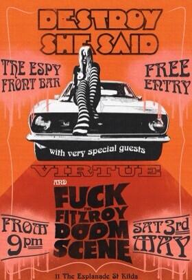 Tonight! Espy front bar explodes <a href="/Virtueband/">VIRTUE</a> and fuck the fitzroy doom scene #melbournelive #getoffyourarse