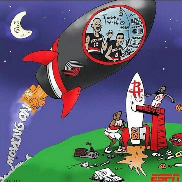 Blazer_Gang's tweet photo. @trailblazers moving on to the second round.... #rocketdown #houstonyouhaveaproblem #RipCity #blazerstalk http://t.co/vG0Nw1YFkh