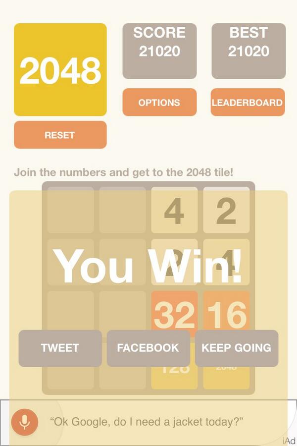Studying is going well... But this is a more satisfying accomplishment #2048 #finally