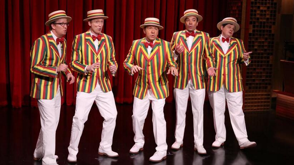 jimmyfallon's tweet photo. ICYMI: @jasonderulo's Talk Dirty with @KevinSpacey  http://t.co/7mpUEhjkHR http://t.co/GkRsPb447K #RagtimeGals