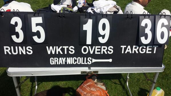 EliteCricClub's tweet photo. N2CC allout for 35 in 19 overs, well done to all the bowlers http://t.co/31eLDCsdjK