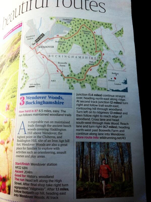 runberkhamsted's tweet photo. Nice 6.5mile trail run route in Wendover woods in today's @thetimes @cafeinthewoods http://t.co/TwOWzcxezK http://t.co/4aR9AQVB1D