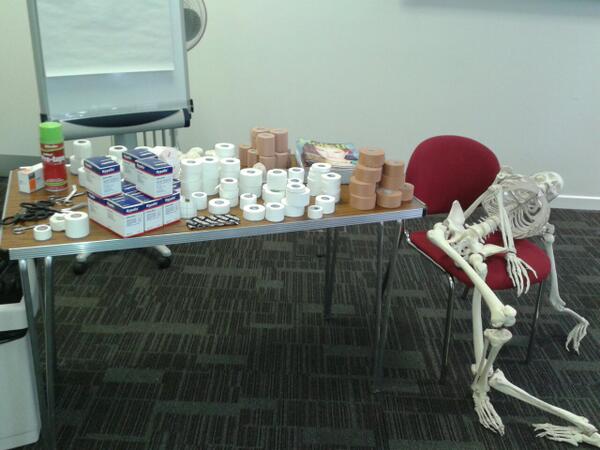 Its all about the taping and strapping techniques today......poor George (skeleton) is exhausted !!