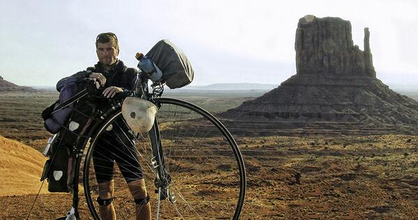 Awesome! <a href="/JoffSummerfield/">Joff Summerfield</a>: Pic of the day. #MonumentValley #PennyFarthing #Cycling