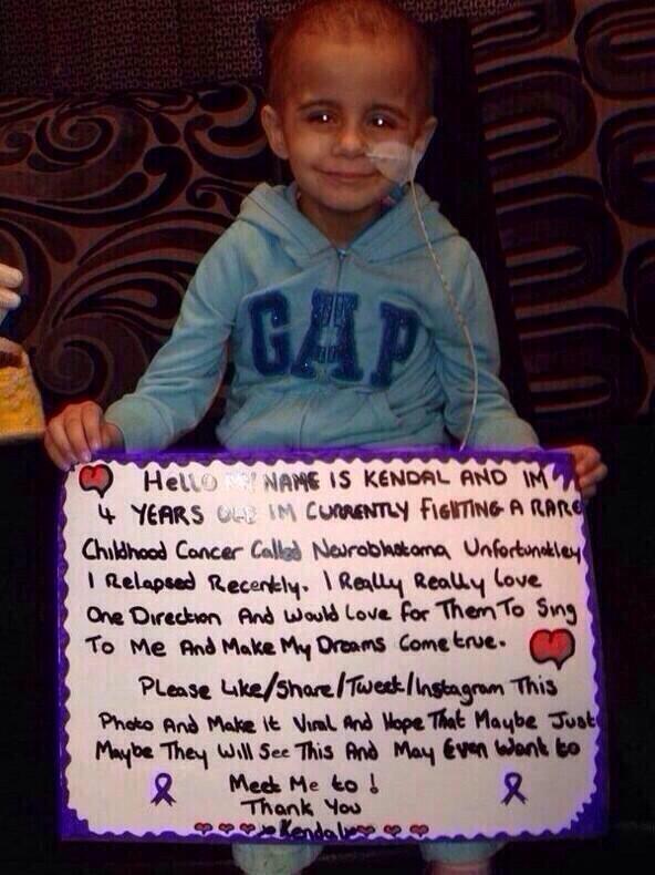 iwishyoularry's tweet photo. KENDAL TEM UM CÂNCER INFANTIL RARO E O SONHO DELE É CONHECER A 1D. NÃO IMPORTA SEU FANDOM, EU IMPLORO REPASSEM!! PFVR http://t.co/R9qbysFSVB