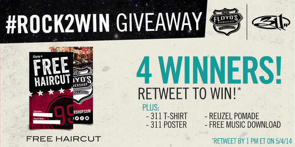 Floyds99's tweet photo. What are we giving away today? RETWEET to enter! #Rock2Win @311 @reuzel http://t.co/hQl6rDkQqk