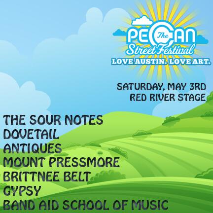pecanstreetfest's tweet photo. #REDRIVERSTAGE @TheSourNotes @Dovetailtheband @AntiquesMusic @MountPressmore @brittneebelt #Gypsy @BandAidSchool NOON http://t.co/qVyXUgPKPL