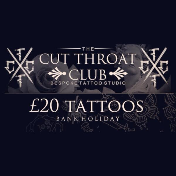 CutThroatClub's tweet photo. 💉☀️BANK HOLIDAY OFFER☀️💉 - All small tattoo's will be £20 on Monday 4th May!! CALL 01527576785 or MESSAGE to book!! http://t.co/ZSggQq5PTk