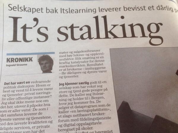 mjoenmedia's tweet image. @orklaposten: Ingvald Straume skriver int.sant om ItsLearning i Klassekampen. Hva mener #stfk?