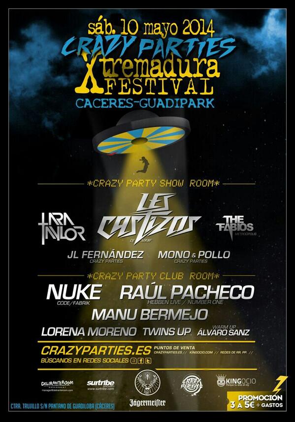 CrazyPartiesGo's tweet photo. Una semana para la mayor locura en #Cáceres @lescastizos @larataylorvocal @AllMusicSp @EDM_Spain @thefabioss http://t.co/L9NyF2nG0k