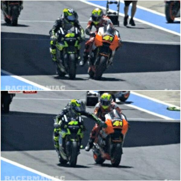 polespargaro's tweet photo. Para que sirve un hermano mayor?? Jejeje... Para que te remolque antes de salir!! Jaja gracias bro @AleixEspargaro 😝🙈 http://t.co/aXUmIxabiG