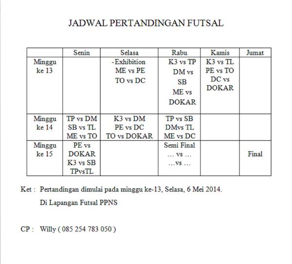 DN28PPNS's tweet image. jadwal pertandingan FUTSAL untuk director cup 2014 #UnityForRevolution